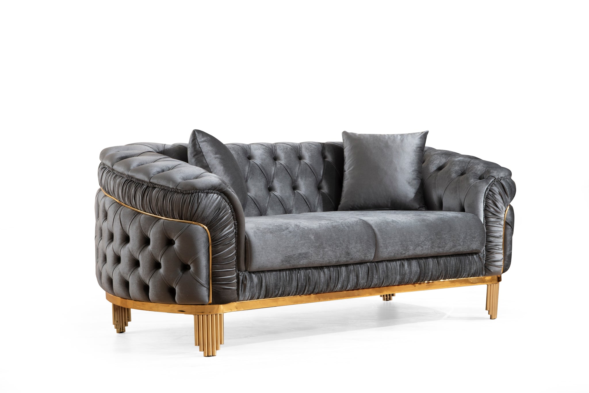 Vanessa Loveseat in Grey and Gold with Fabric button grey-wood-primary living space-modern-solid