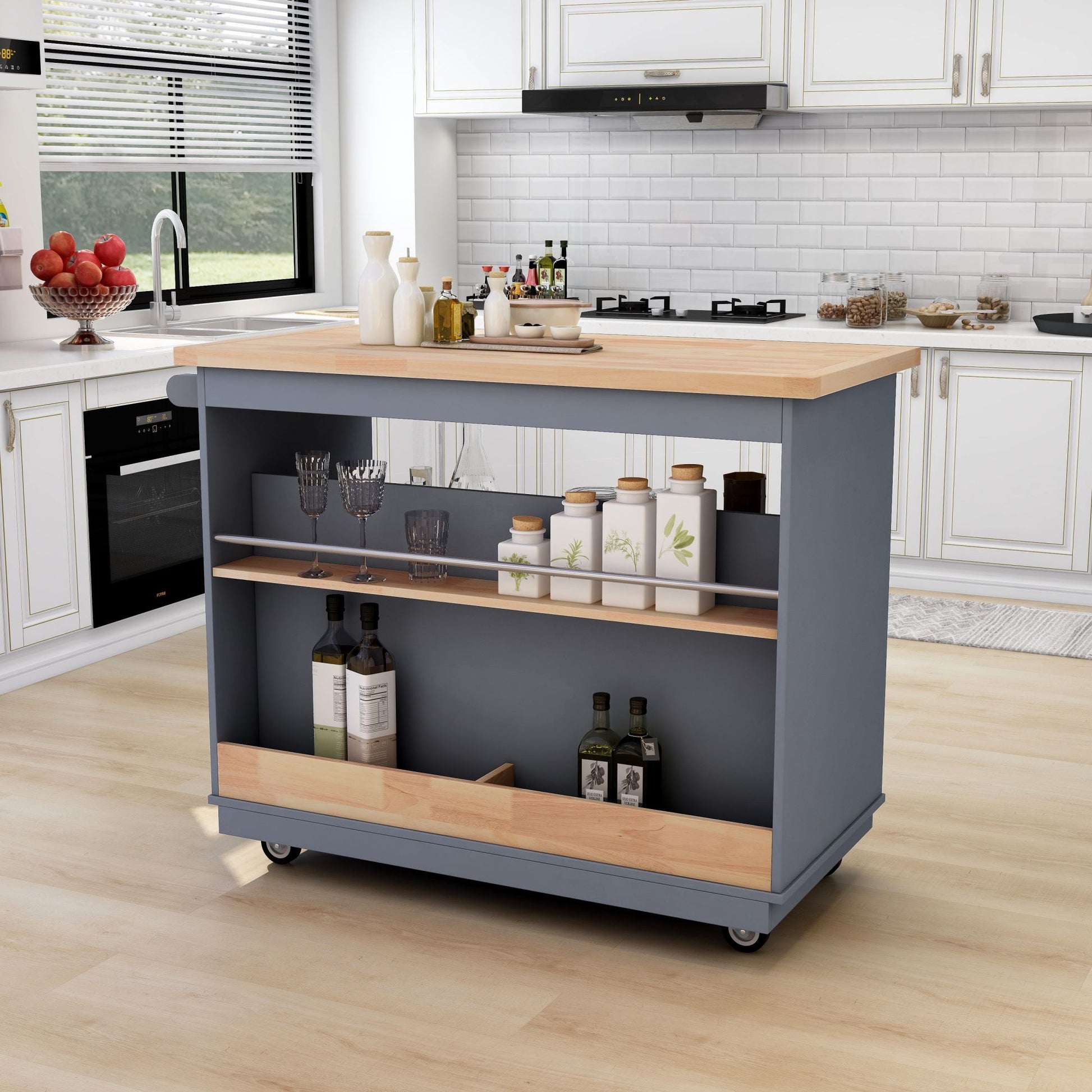 Rolling Kitchen Island with Storage, Two sided Kitchen blue-kitchen-classic-french-mid-century