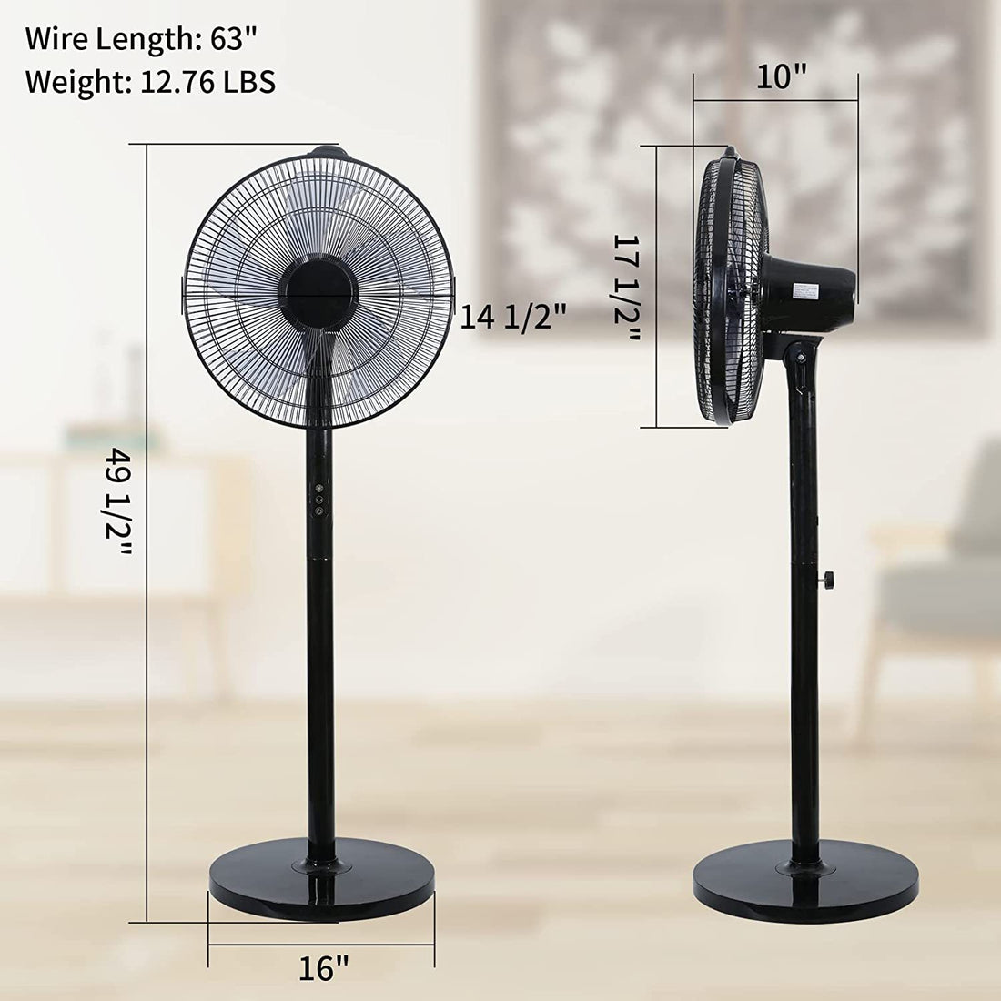 Circulating Stand Fan for Home Bedroom with Remote white-plastic