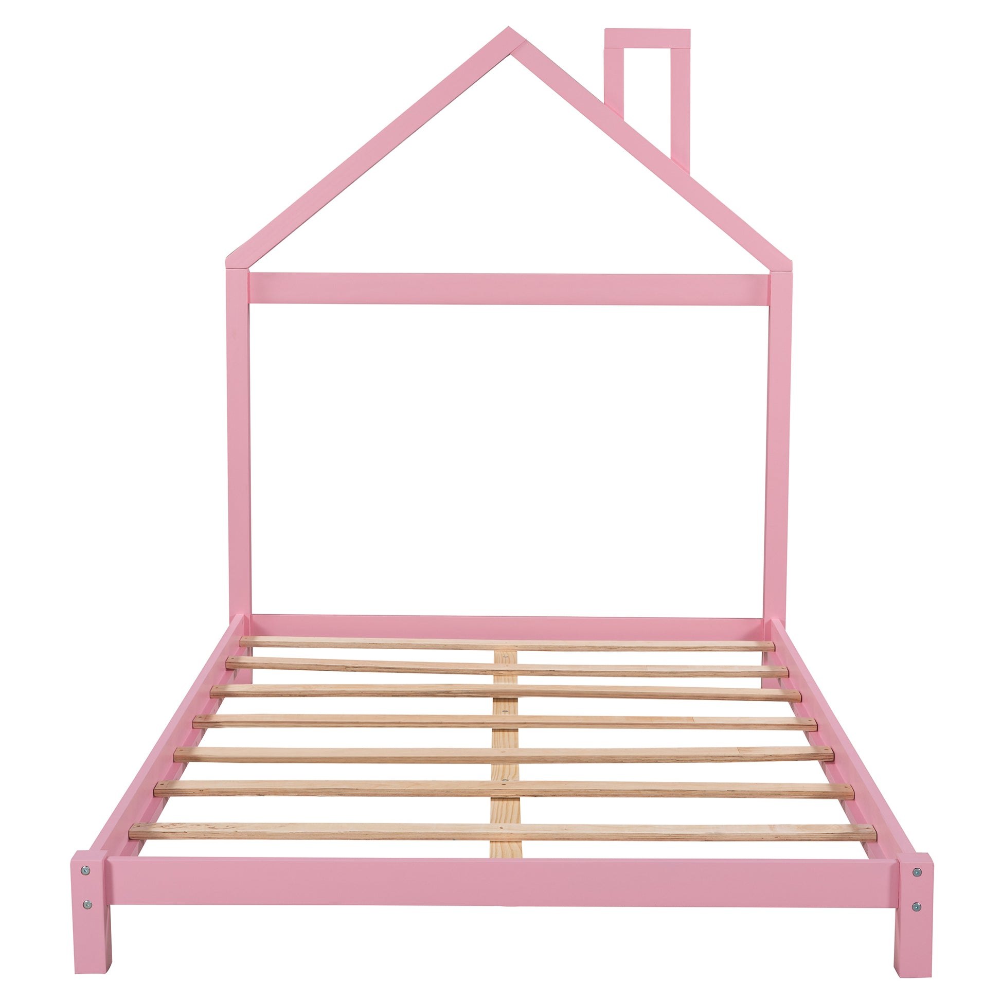 Full Size Wood Platform Bed with House shaped pink-solid wood