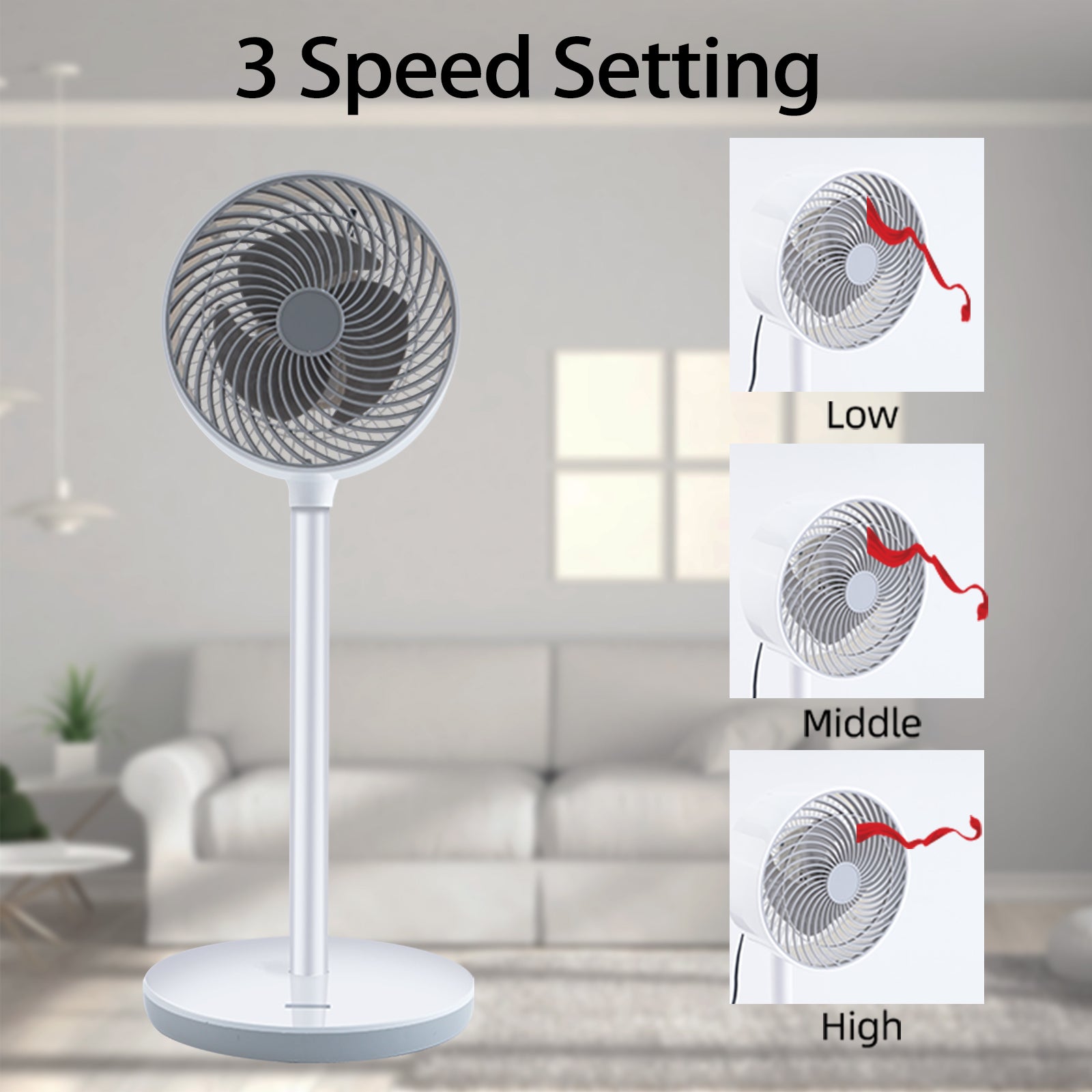 Simple Deluxe 7 inch Stand Fan, 3 Speeds & 3 Modes, 15 white-plastic