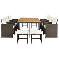 11 Piece Patio All Weather PE Wicker Dining yes-complete patio set-brown-water resistant