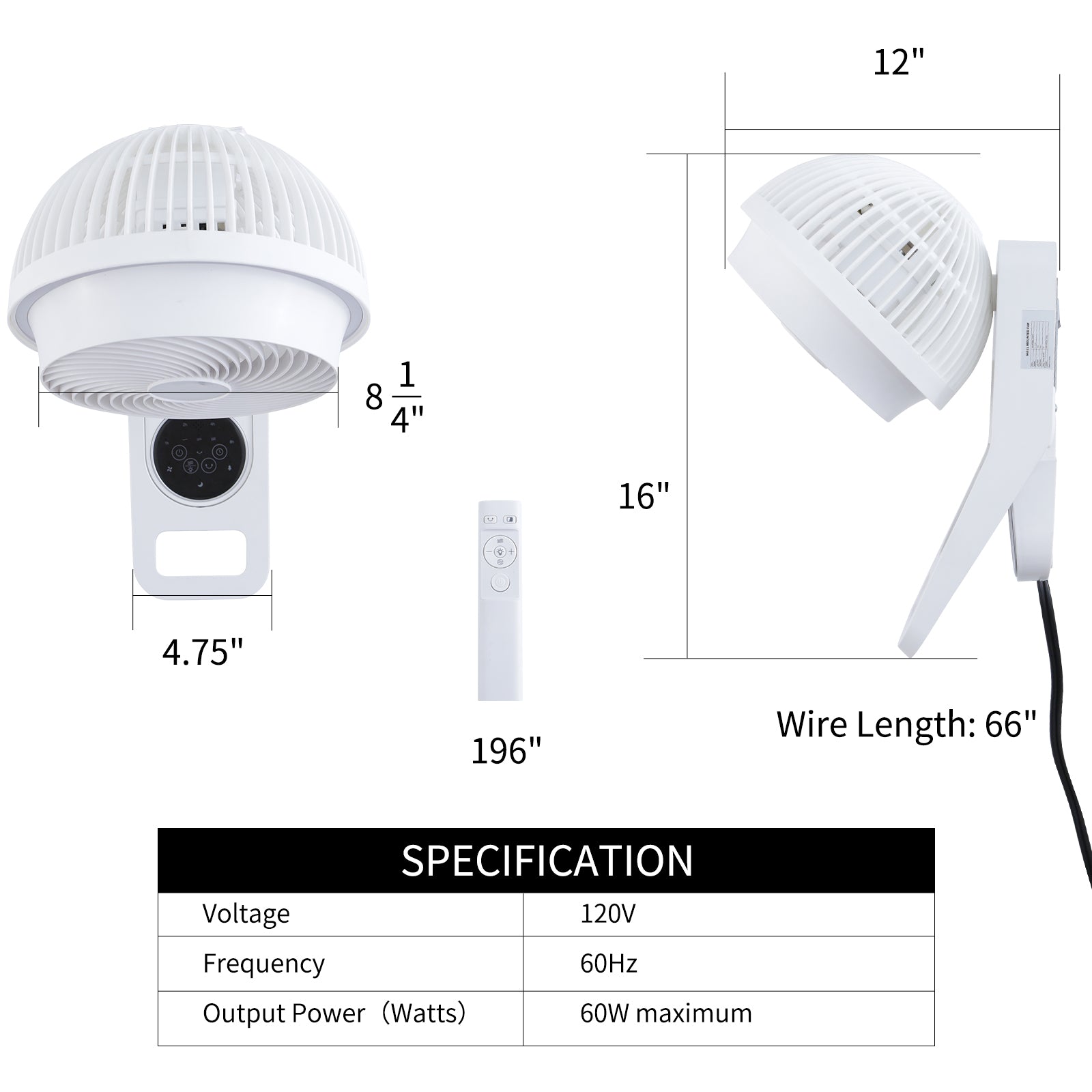 Simple Deluxe 7 inch Wall Mount Fan, 3 Speeds & 3 white-plastic