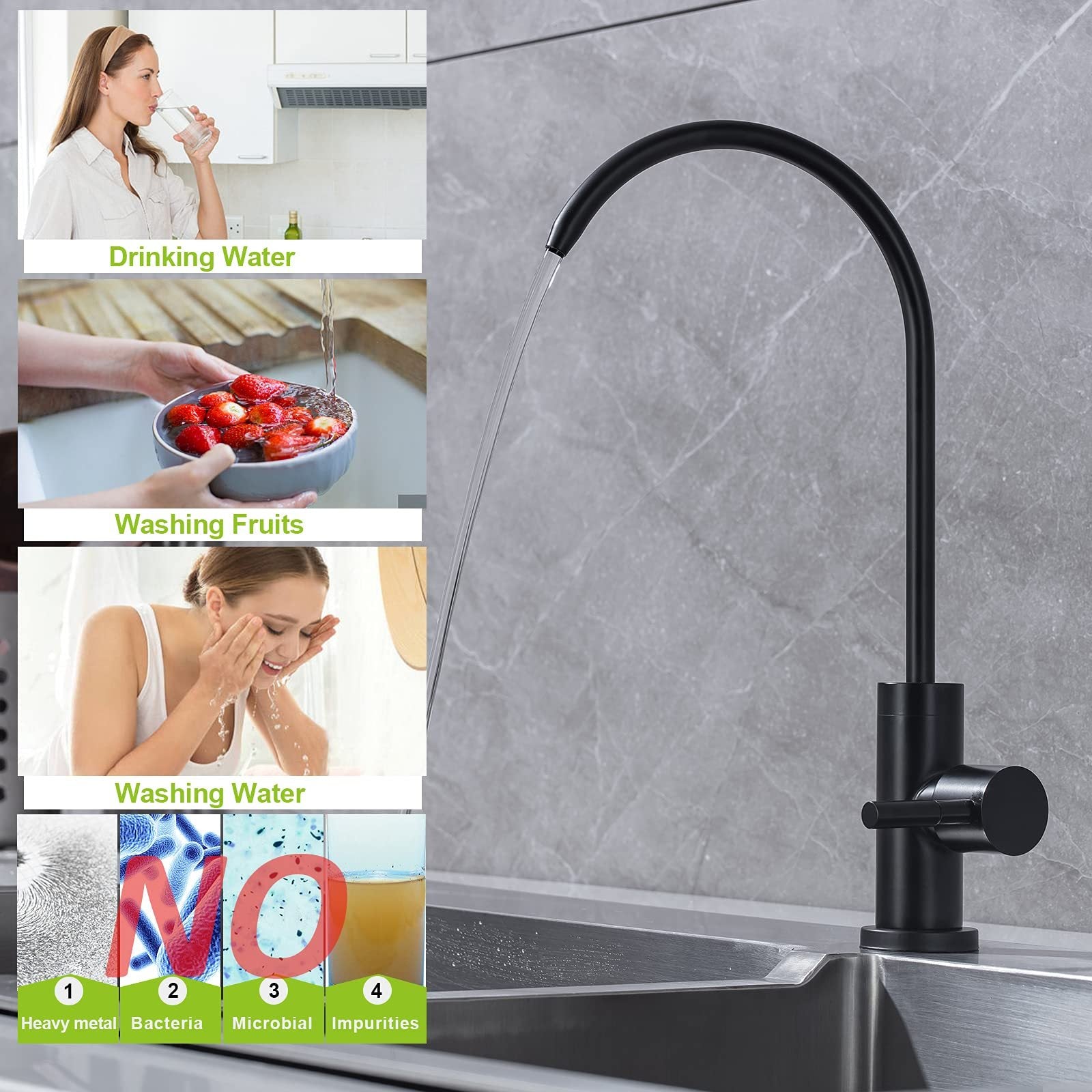 Kitchen Water Filter Faucet, Drinking Water Faucet matte black-stainless steel