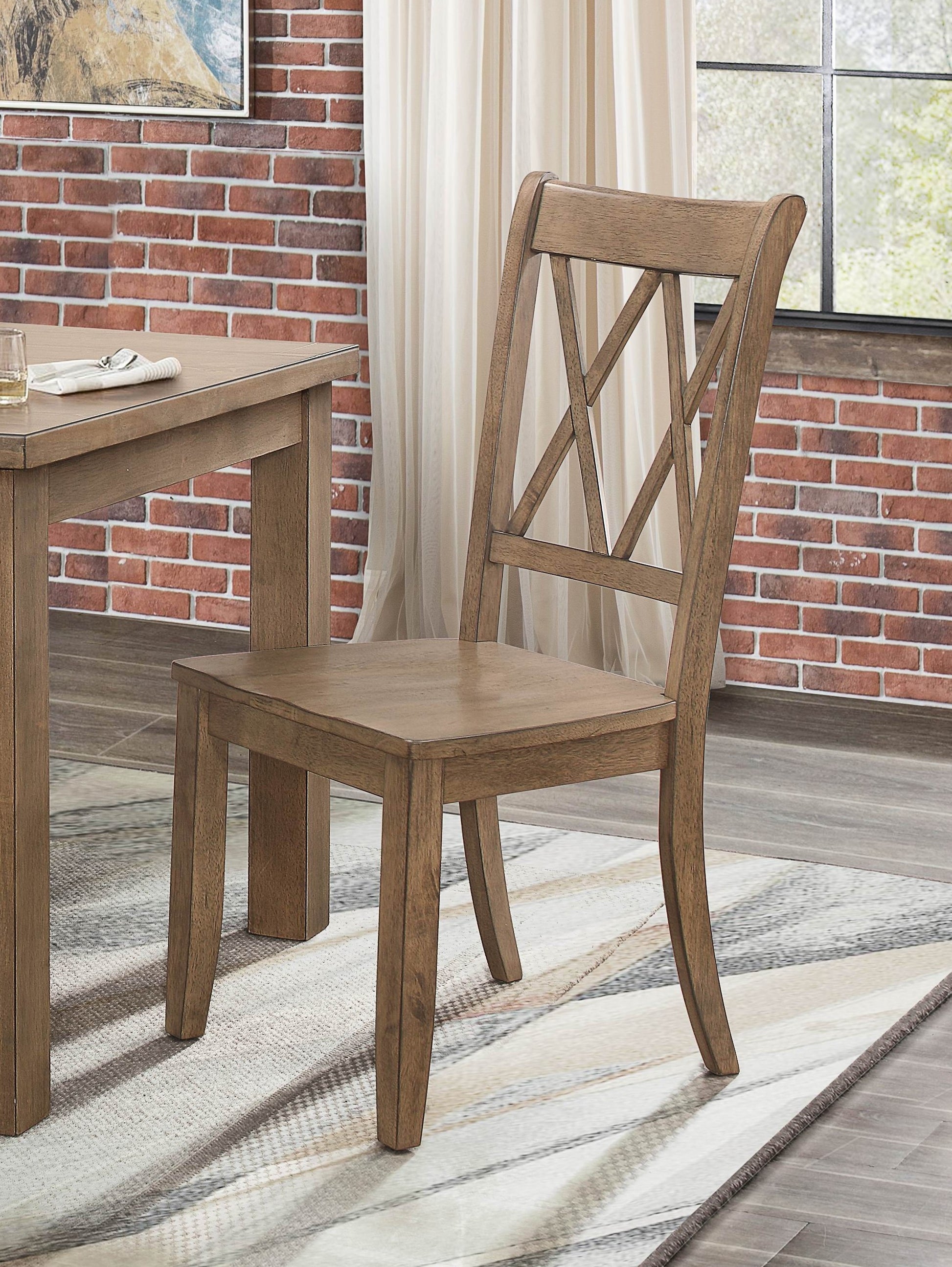 Casual Brown Finish Side Chairs Set of 2 Pine Veneer brown-dining room-transitional-side chair-wood