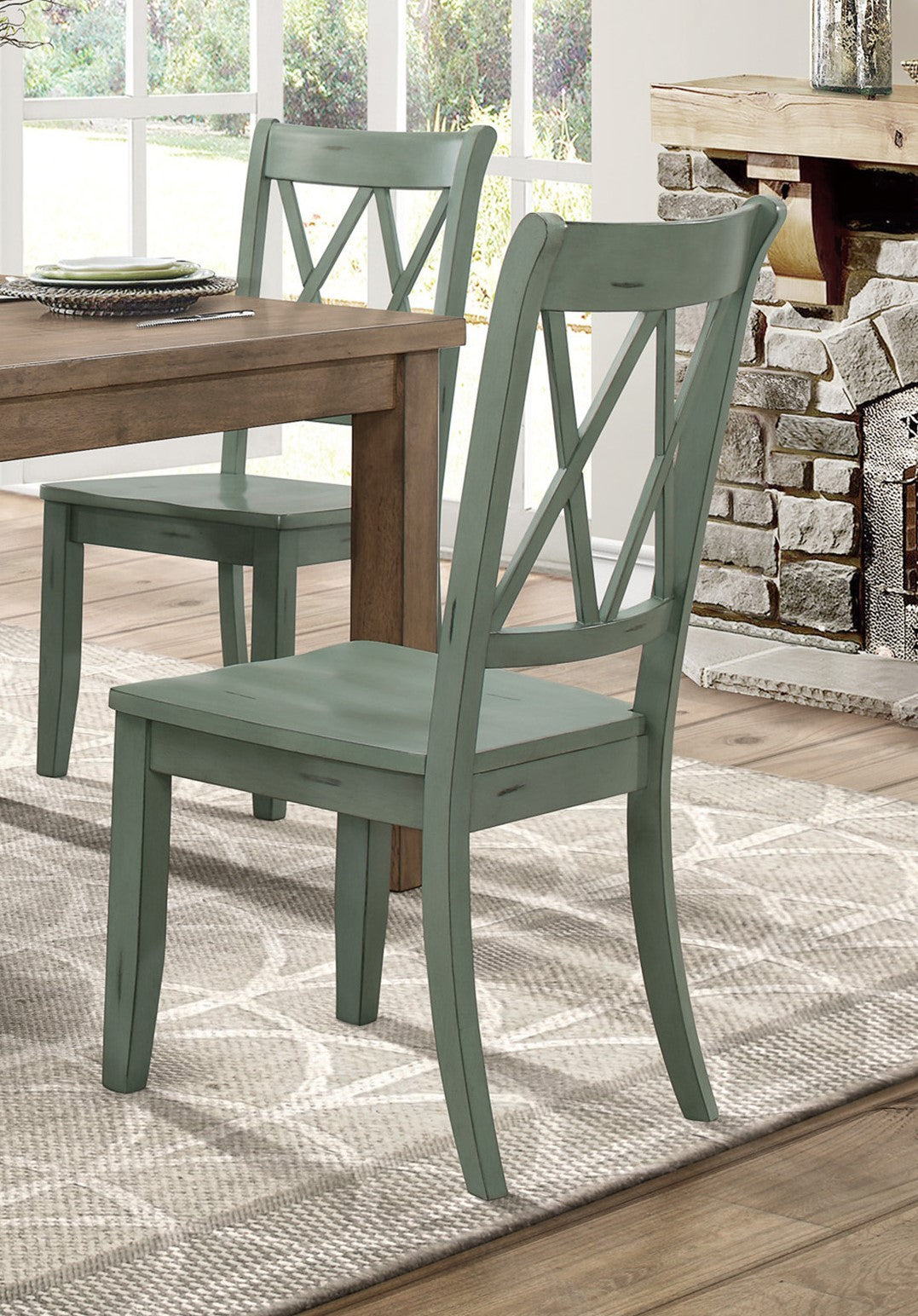 Casual Teal Finish Side Chairs Set of 2 Pine Veneer teal-dining room-transitional-side chair-wood