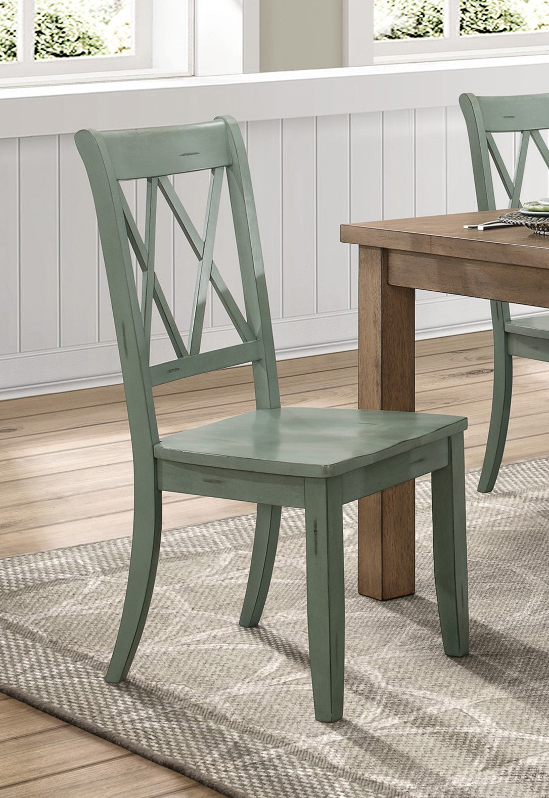 Casual Teal Finish Side Chairs Set of 2 Pine Veneer teal-dining room-transitional-side chair-wood