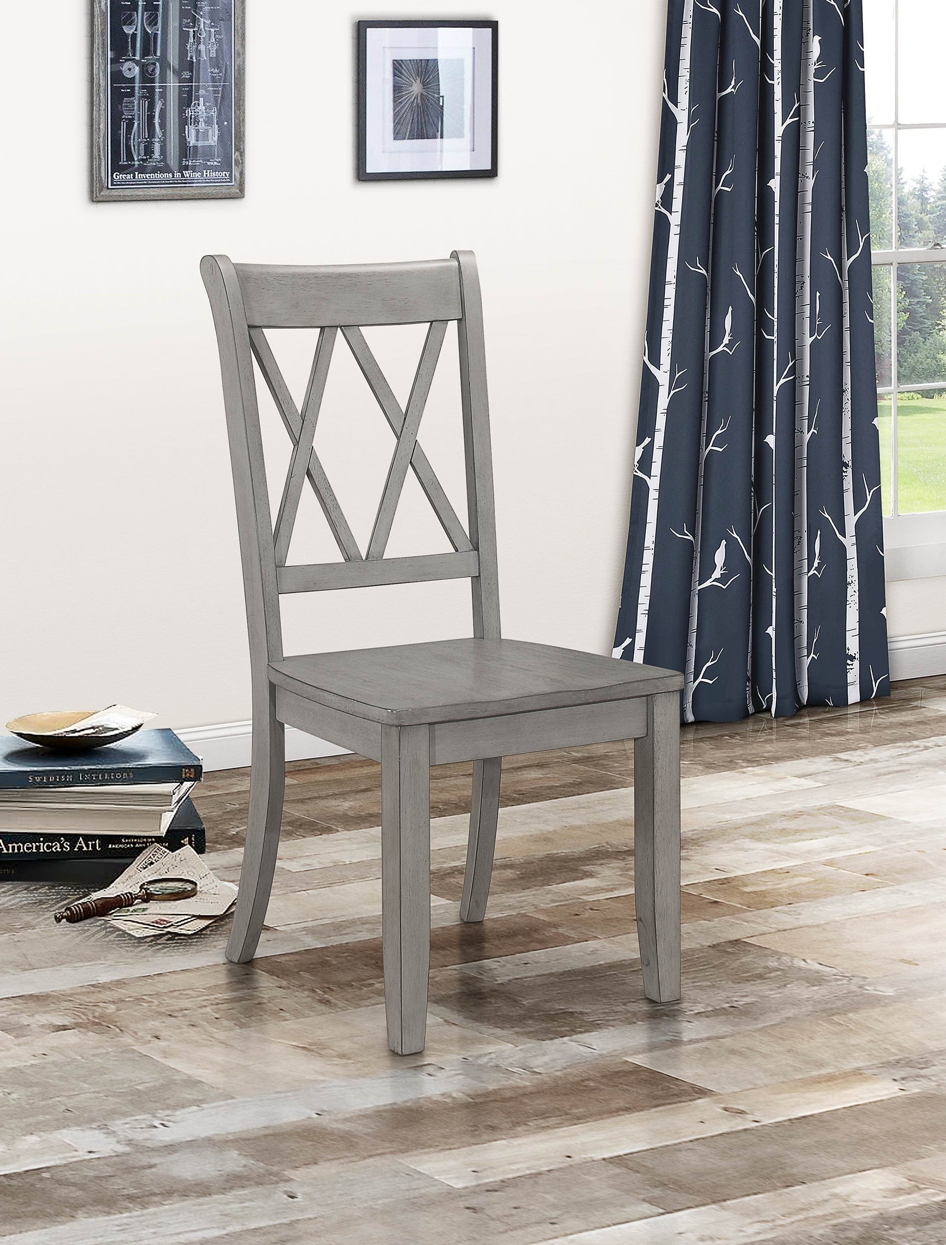 Casual Gray Finish Side Chairs Set of 2 Pine Veneer gray-dining room-transitional-side chair-wood