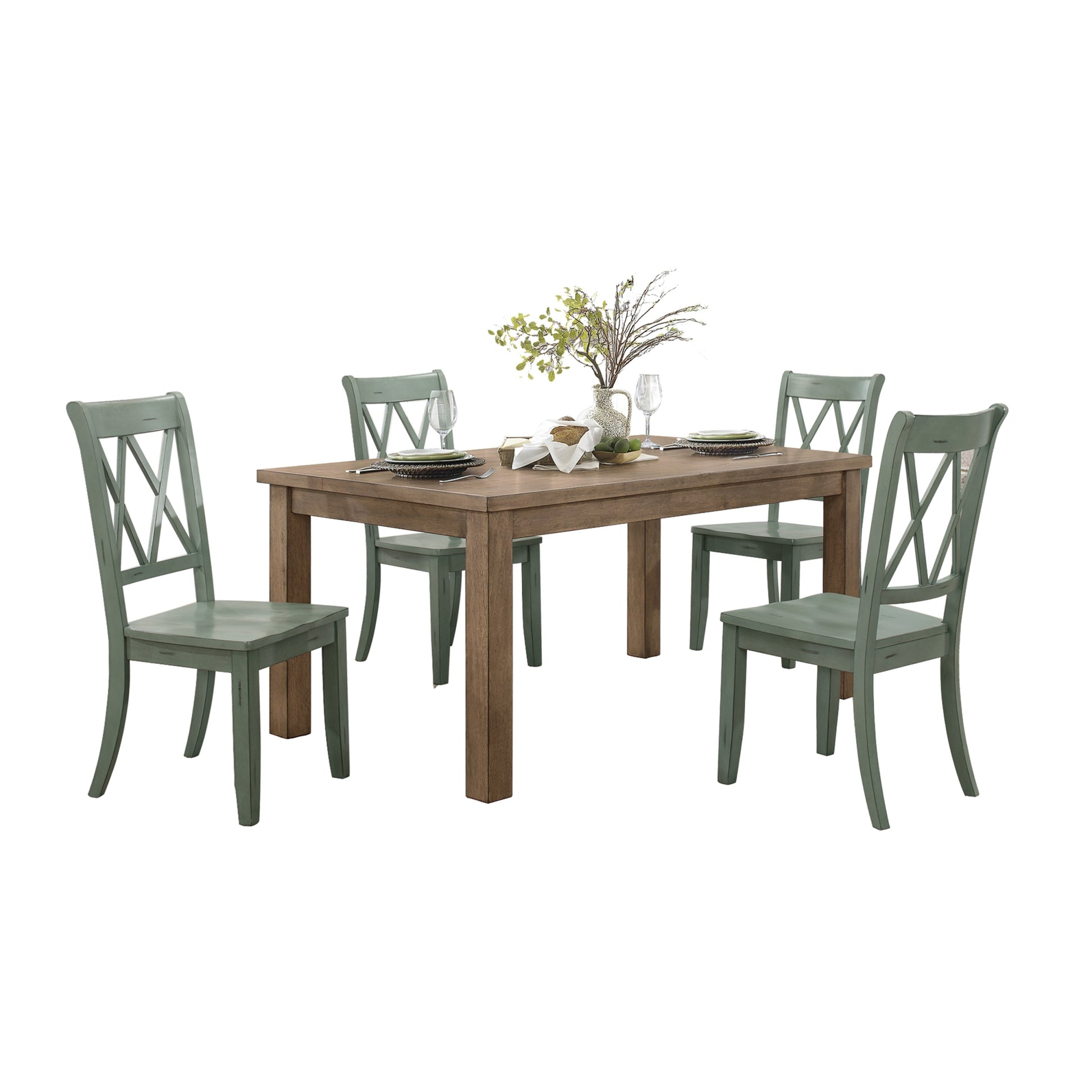 Casual Teal Finish Side Chairs Set of 2 Pine Veneer teal-dining room-transitional-side chair-wood