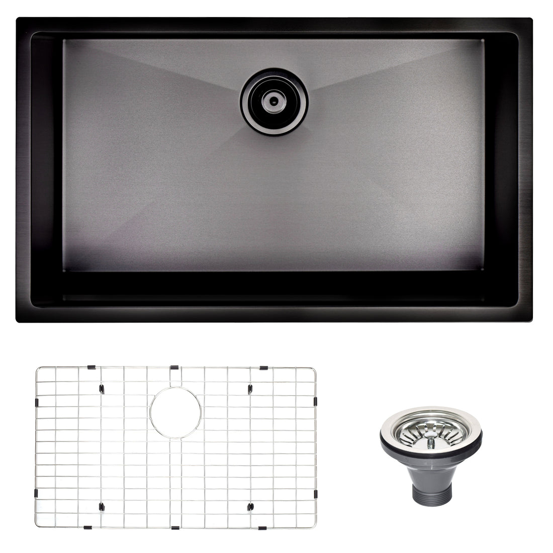 30" L X 18" W Undermount Kitchen Sink With Sink Grid gunmetal black-stainless steel