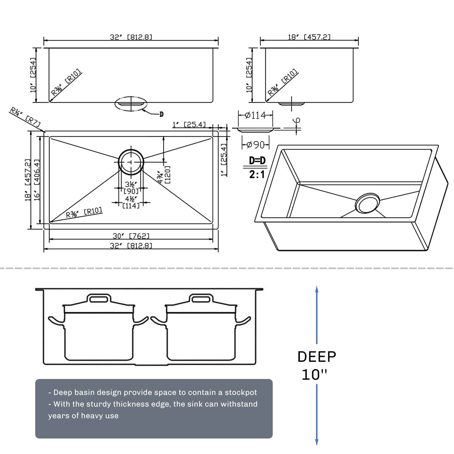 32" L X 18" W Undermount Kitchen Sink With Sink Grid gunmetal black-stainless steel