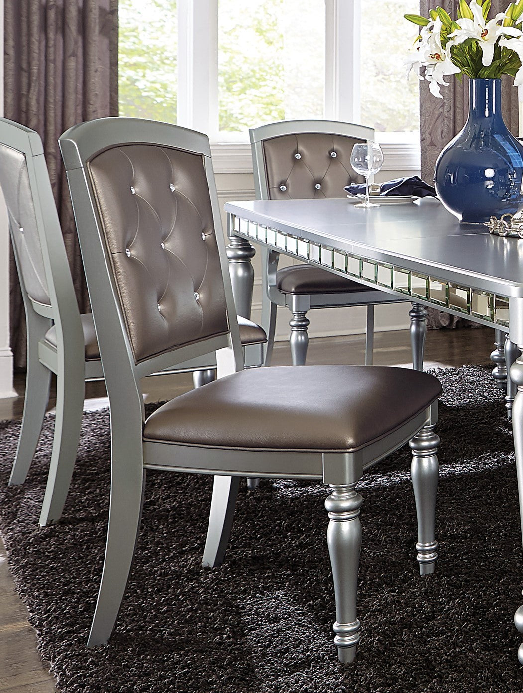 Glamorous 2pc Set Wooden Side Chairs Silver Finish silver-dining room-glam-modern-side chair-wood