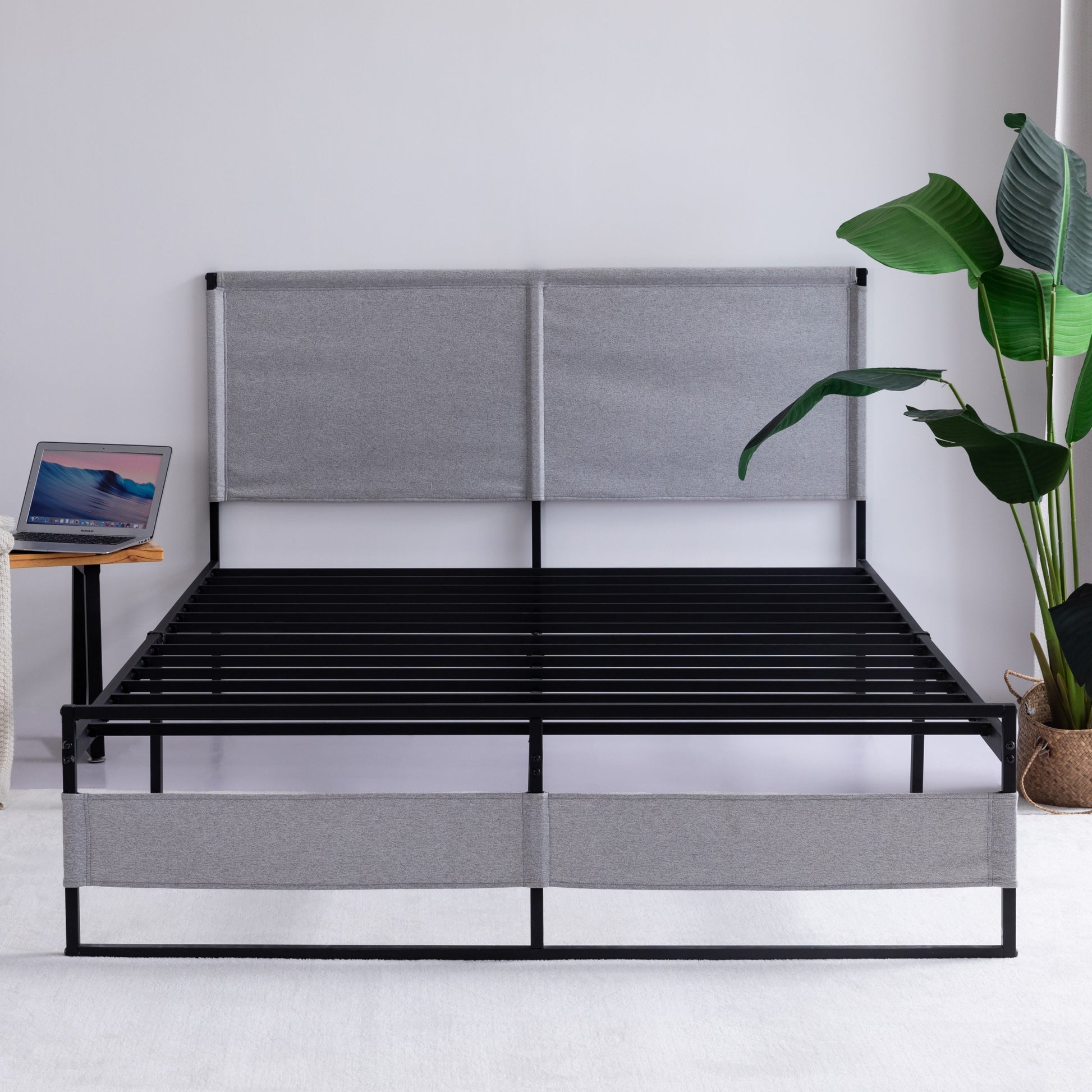 V4 Metal Bed Frame 14 Inch King Size with Headboard grey-metal