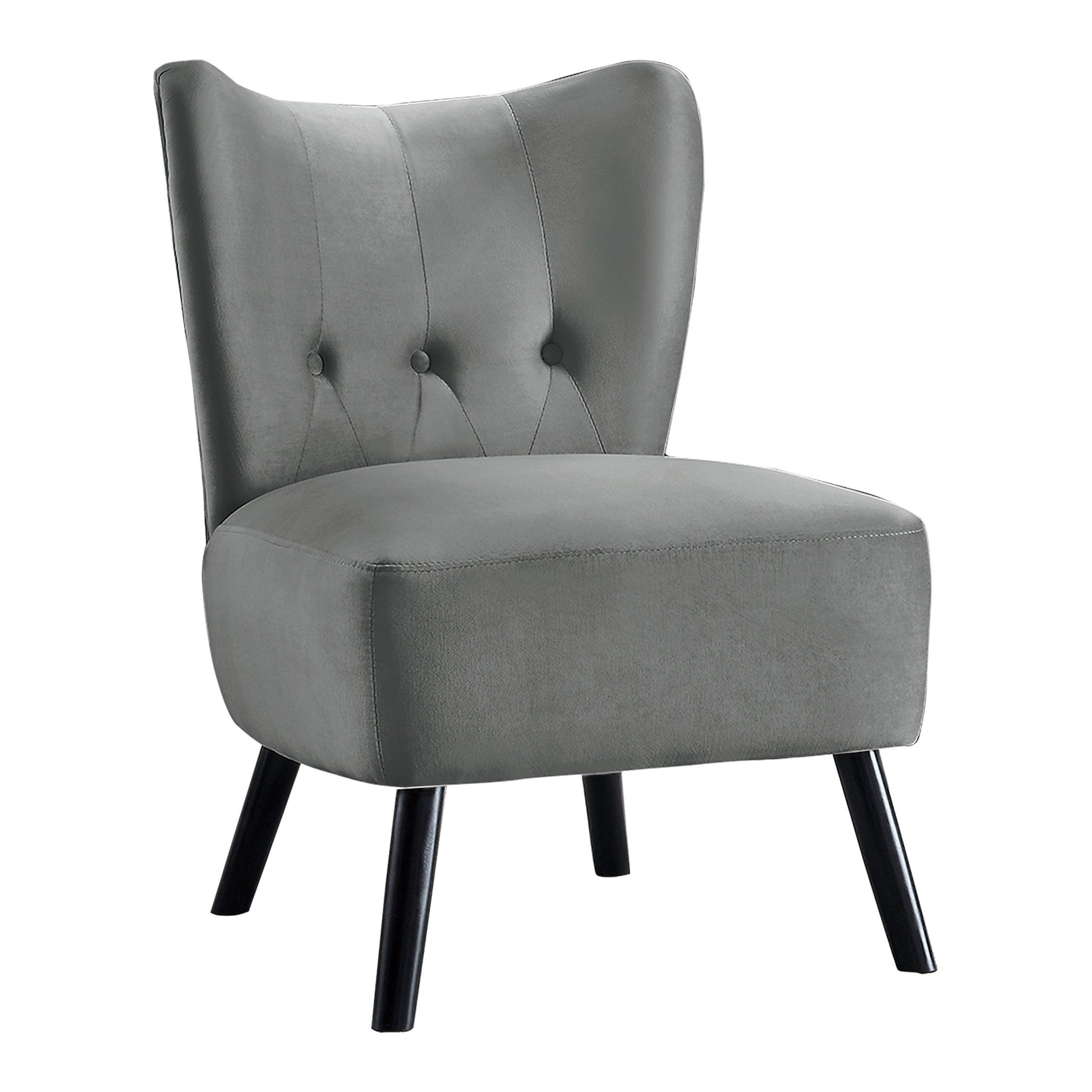 Unique Style Gray Velvet Covering Accent Chair Button gray-primary living space-modern-retro-solid wood