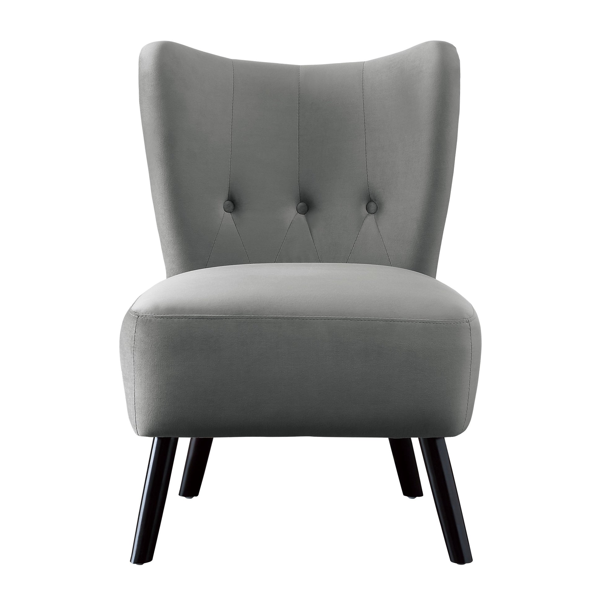 Unique Style Gray Velvet Covering Accent Chair Button gray-primary living space-modern-retro-solid wood