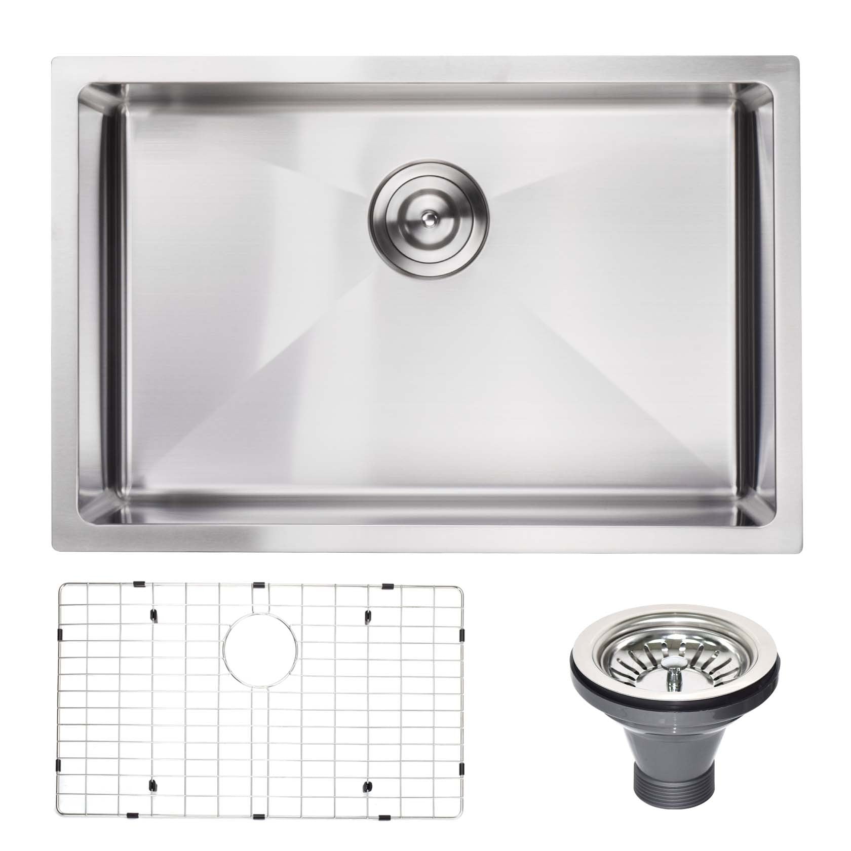 27" L X 18" W Undermount Kitchen Sink With Sink Grid silver-stainless steel