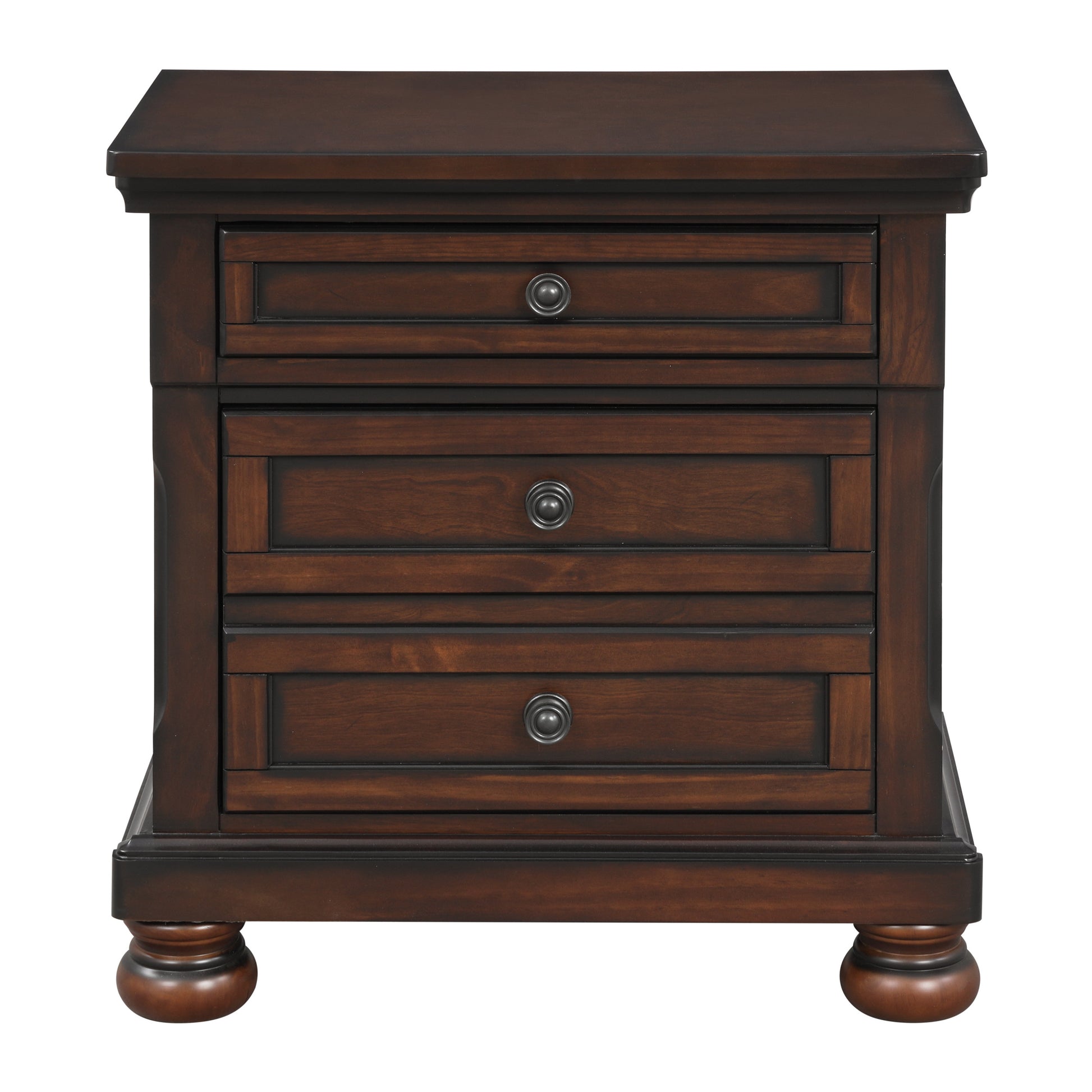 Classic Transitional Nightstand Brown Cherry Finish brown mix-2