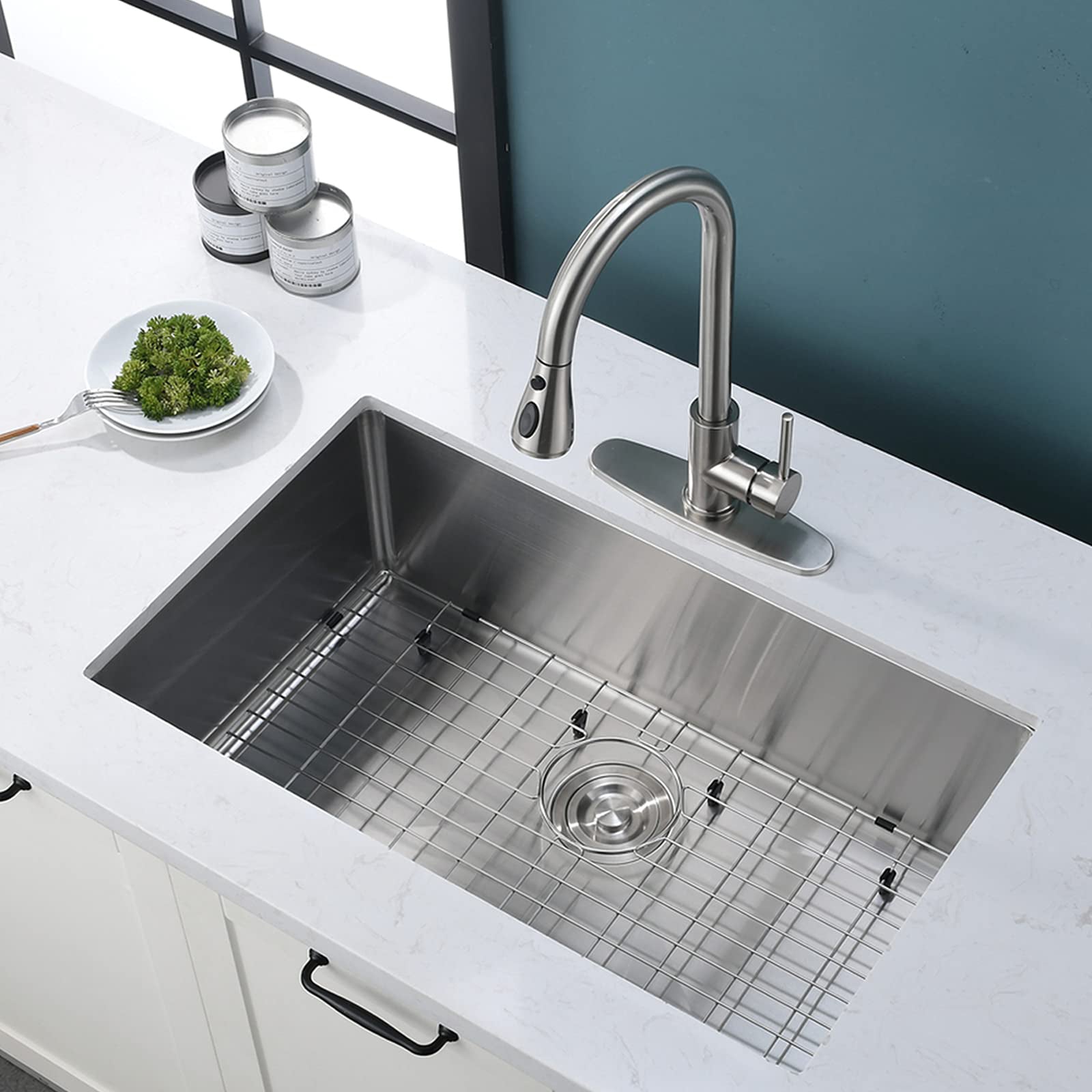 27" L X 18" W Undermount Kitchen Sink With Sink Grid silver-stainless steel