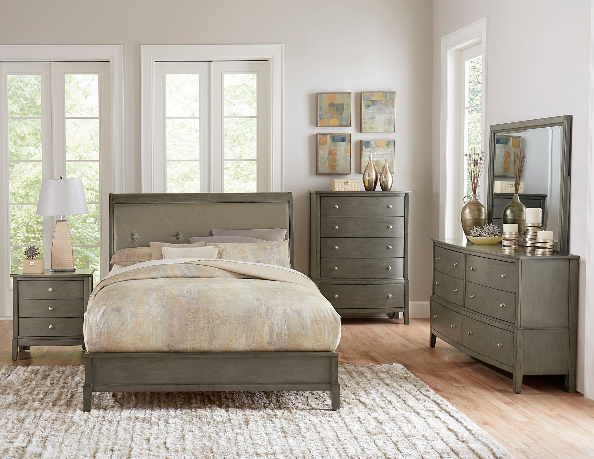 Transitional Style Gray Finish 1pc Queen Size Sleigh queen-gray-bedroom-transitional-sleigh-wood