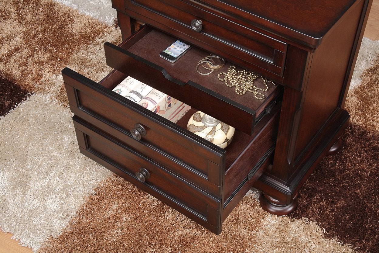 Classic Transitional Nightstand Brown Cherry Finish brown mix-2