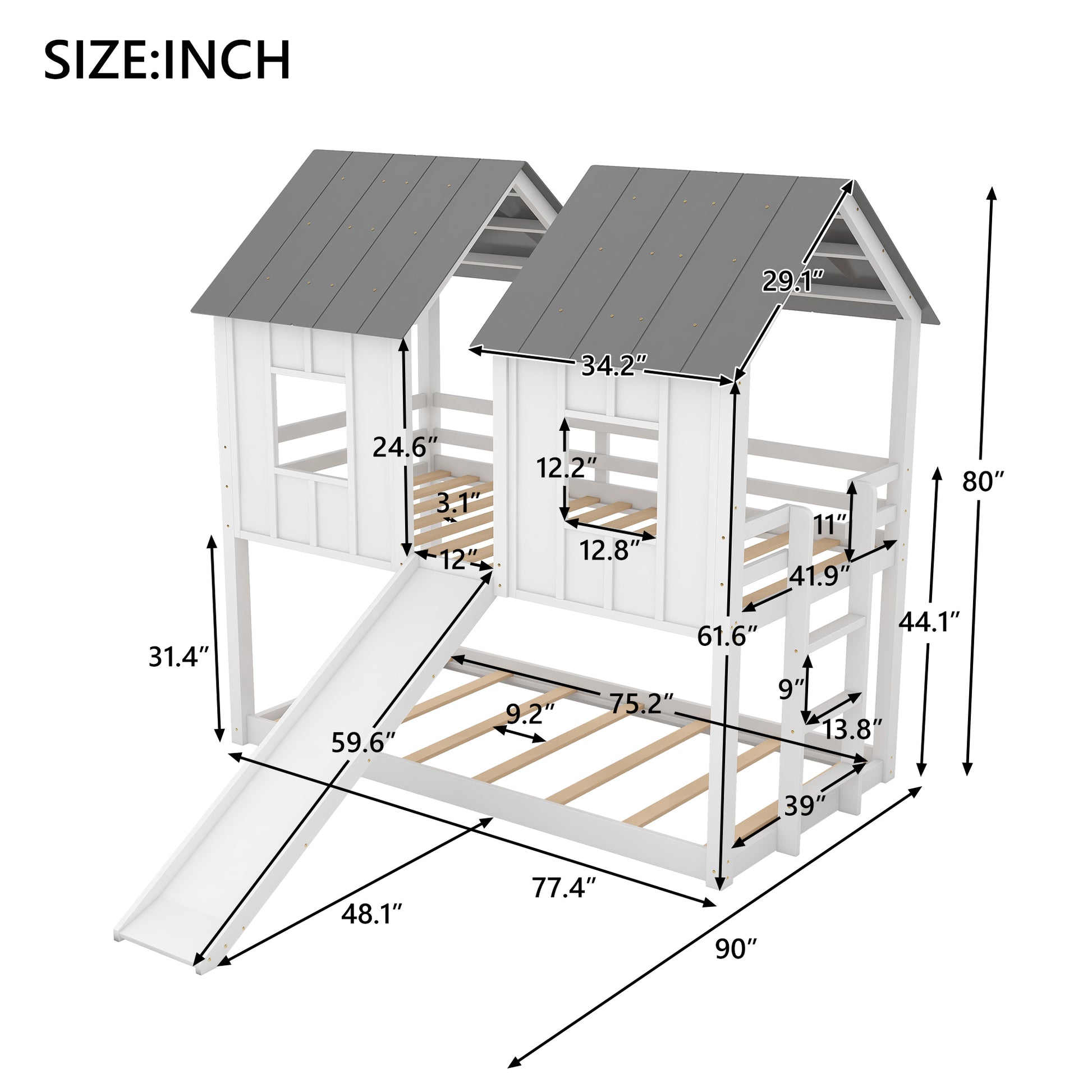 Twin Over Twin House Bunk Bed With Slide And -