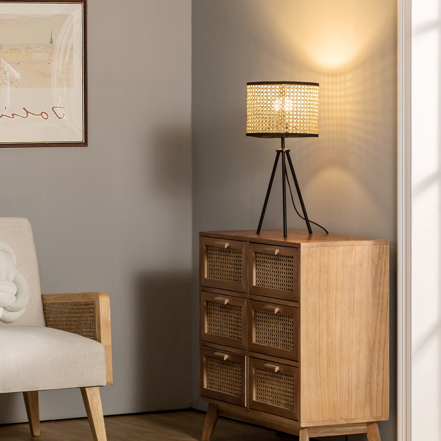 Temesa Rattan 21.3" Table Lamp with In line