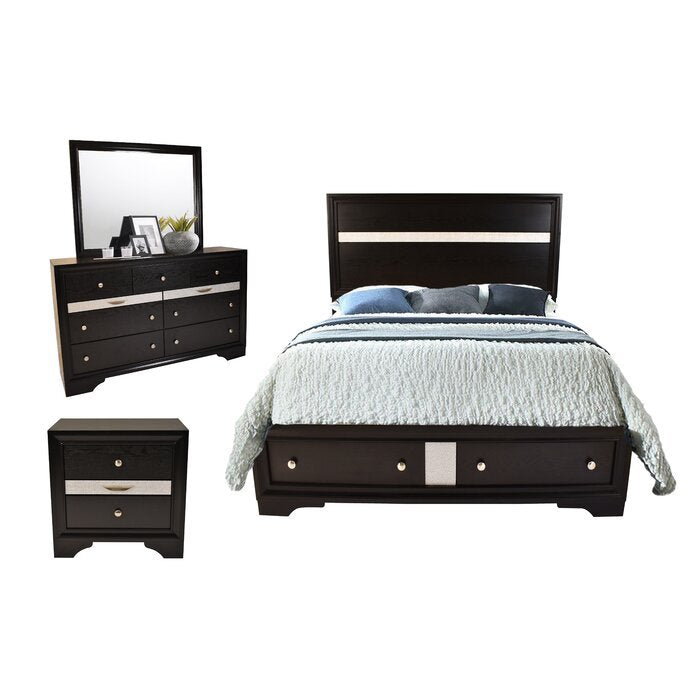 Matrix Traditional Style King 4 PC Storage Bedroom Set box spring not required-king-black-wood-4 piece