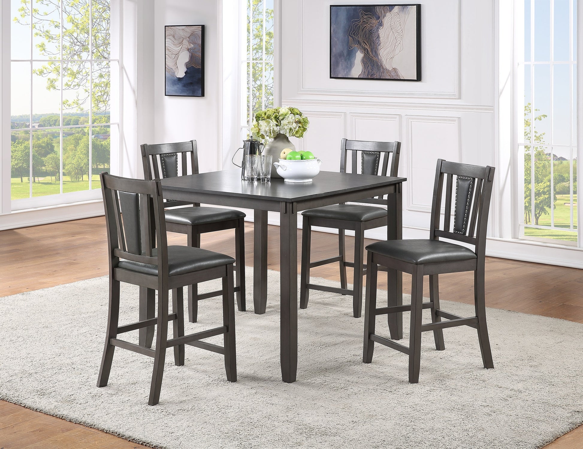 Grey Finish Dinette 5pc Set Kitchen Breakfast