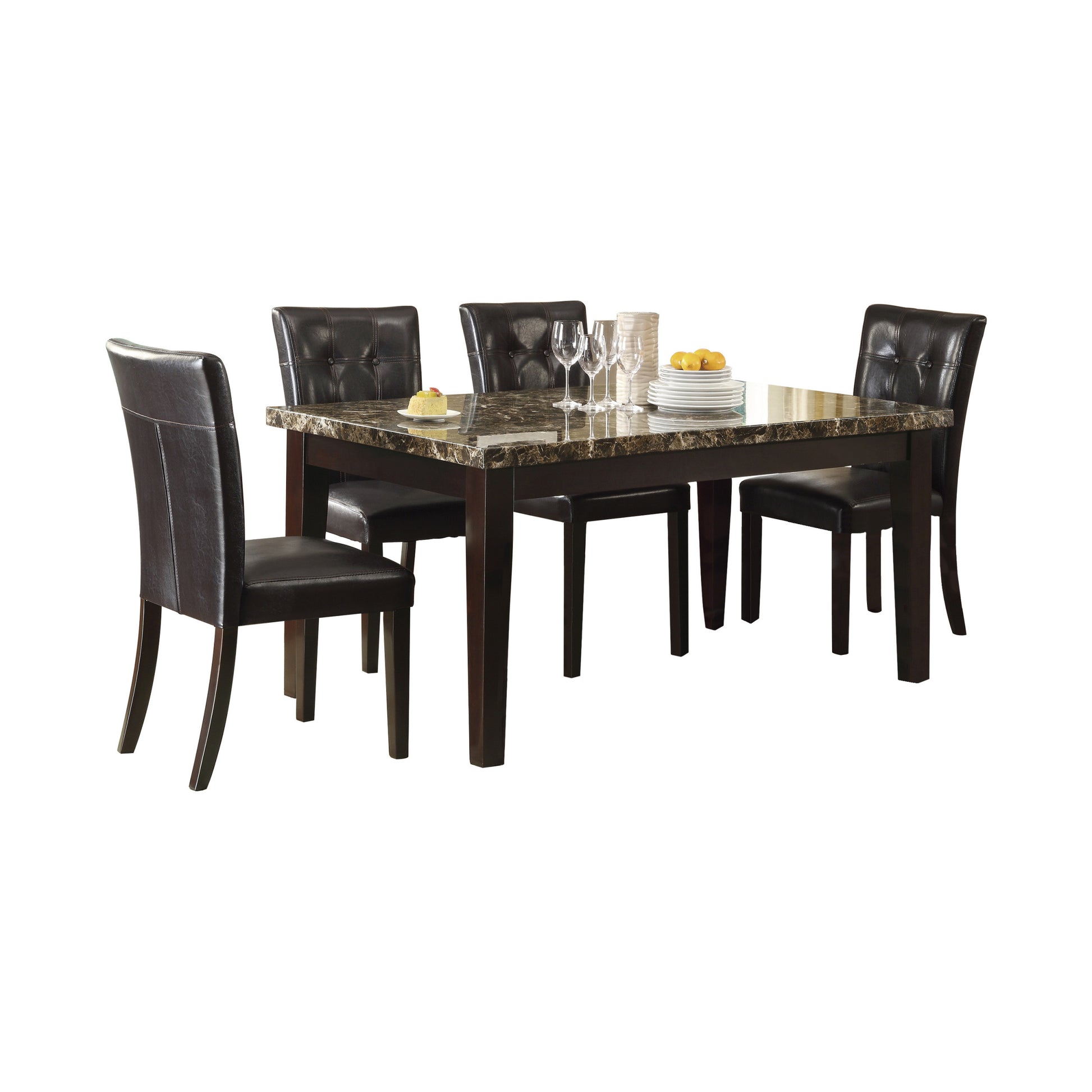 Espresso Finish Casual 1pc Dining Table Faux Marble espresso-dining room-transitional-wood