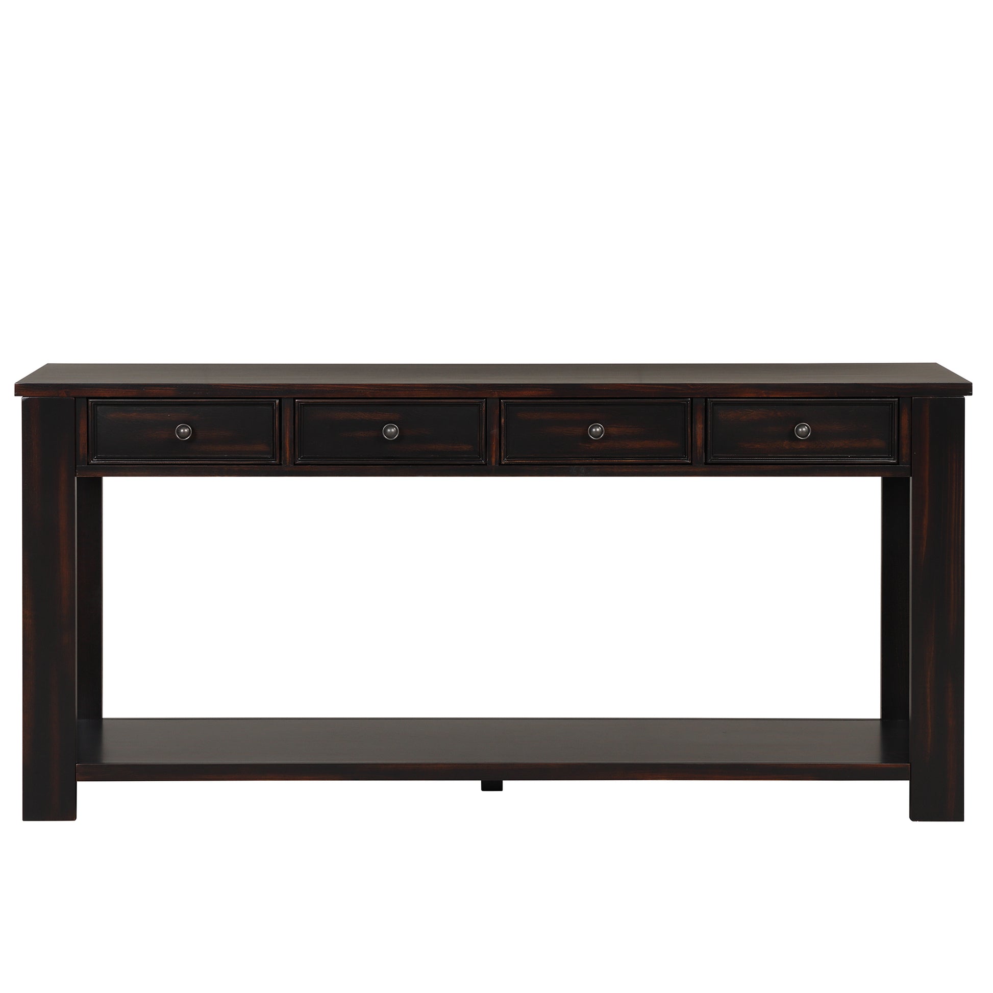 63" Pine Wood Console Table with 4 Drawers and 1 distressed black-pine