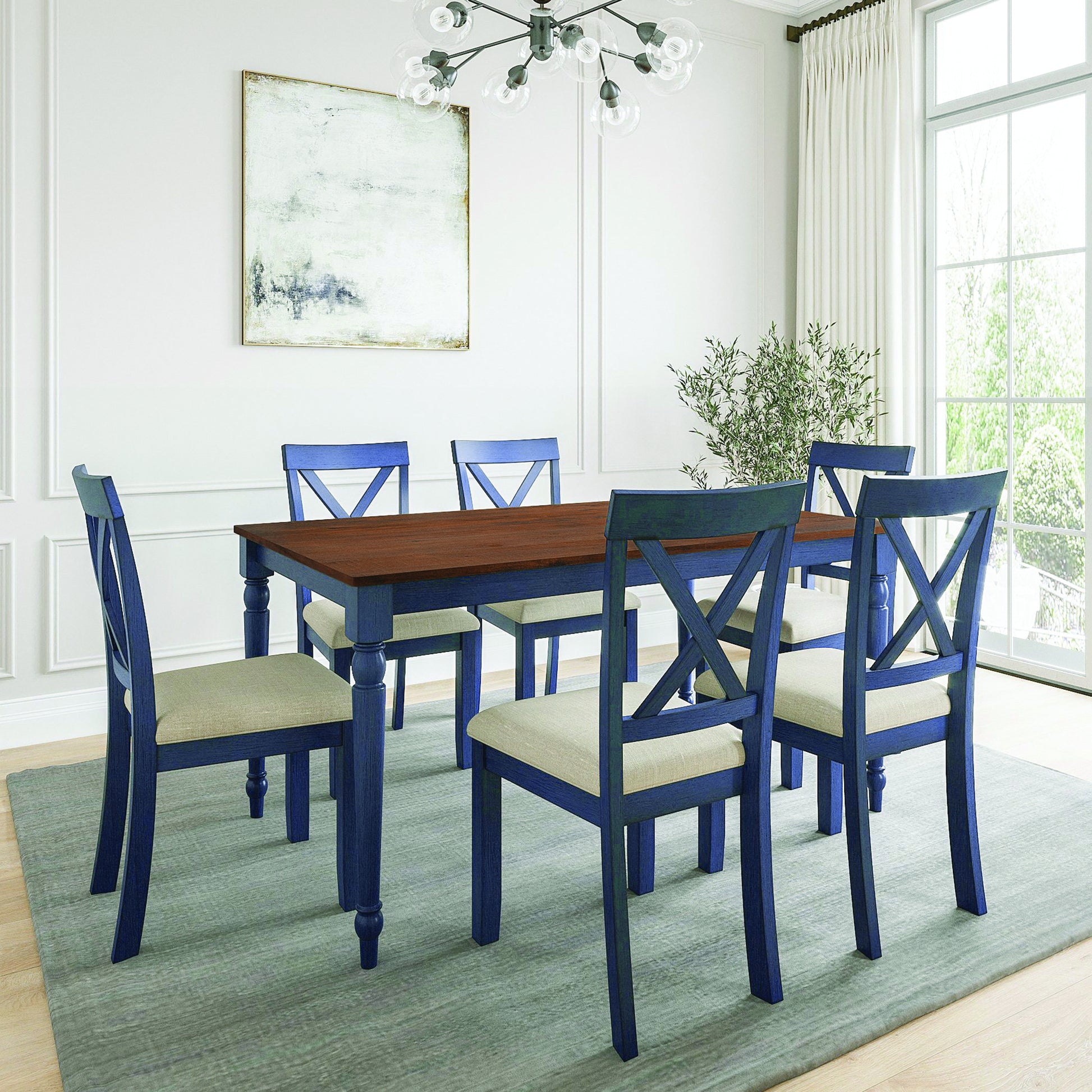 Lafayette Medium Brown and Navy Blue Wood Dining