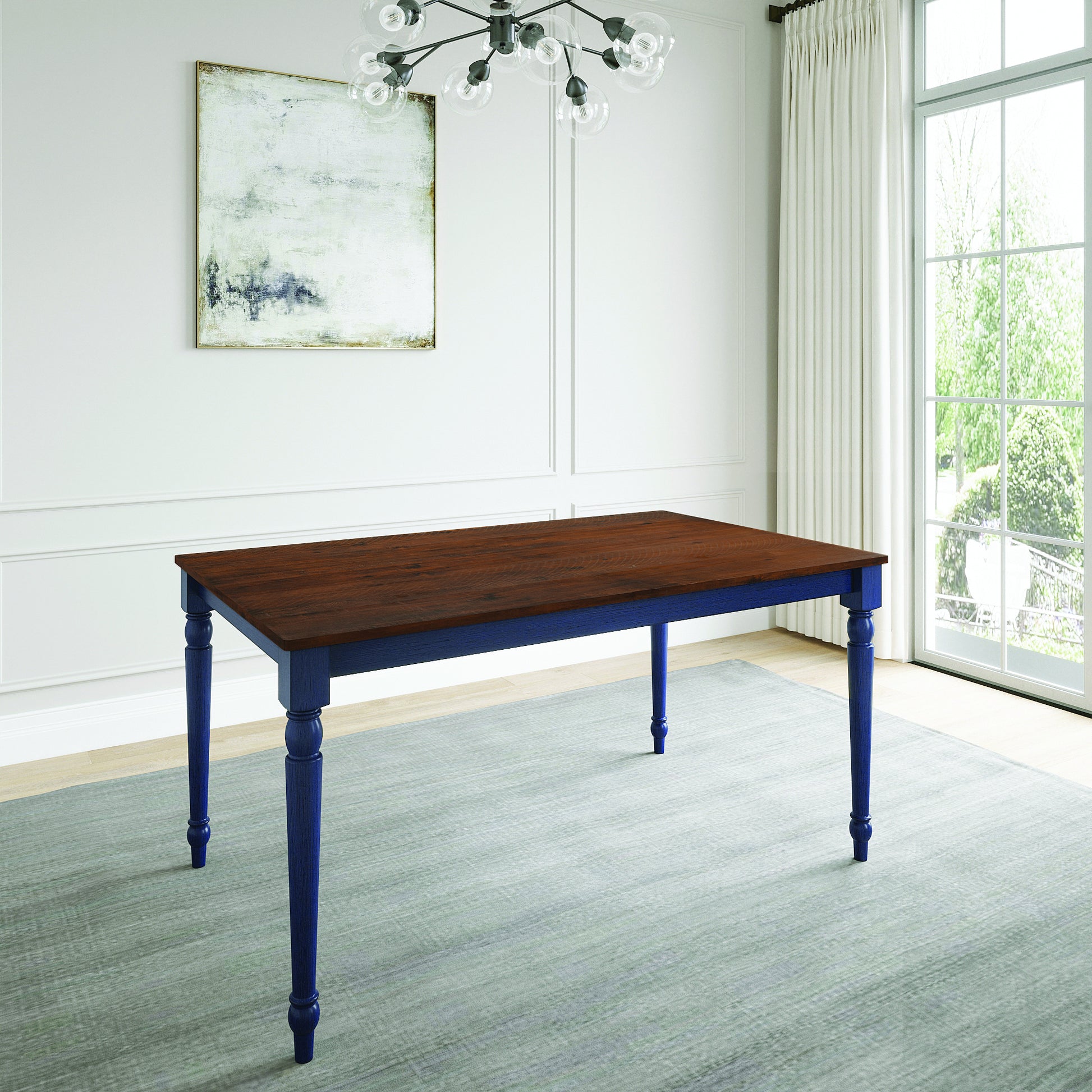 Lafayette Medium Brown and Navy Blue Wood Dining