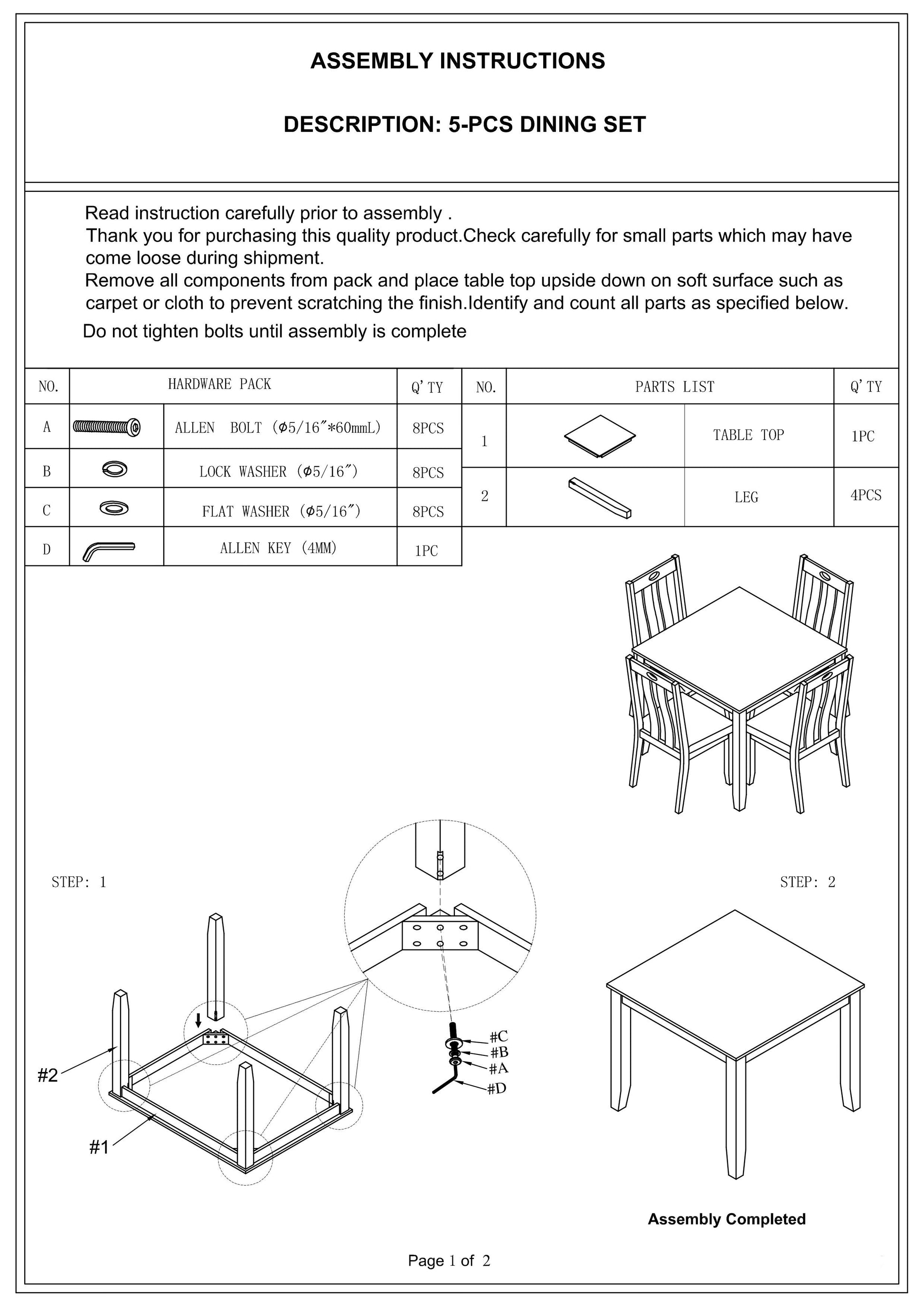 Natural Brown Finish Dinette 5pc Set Kitchen Breakfast wood-dining room-rubberwood-square-dining table