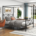 Metal Canopy Bed Frame, Platform Bed Frame Queen with black-metal