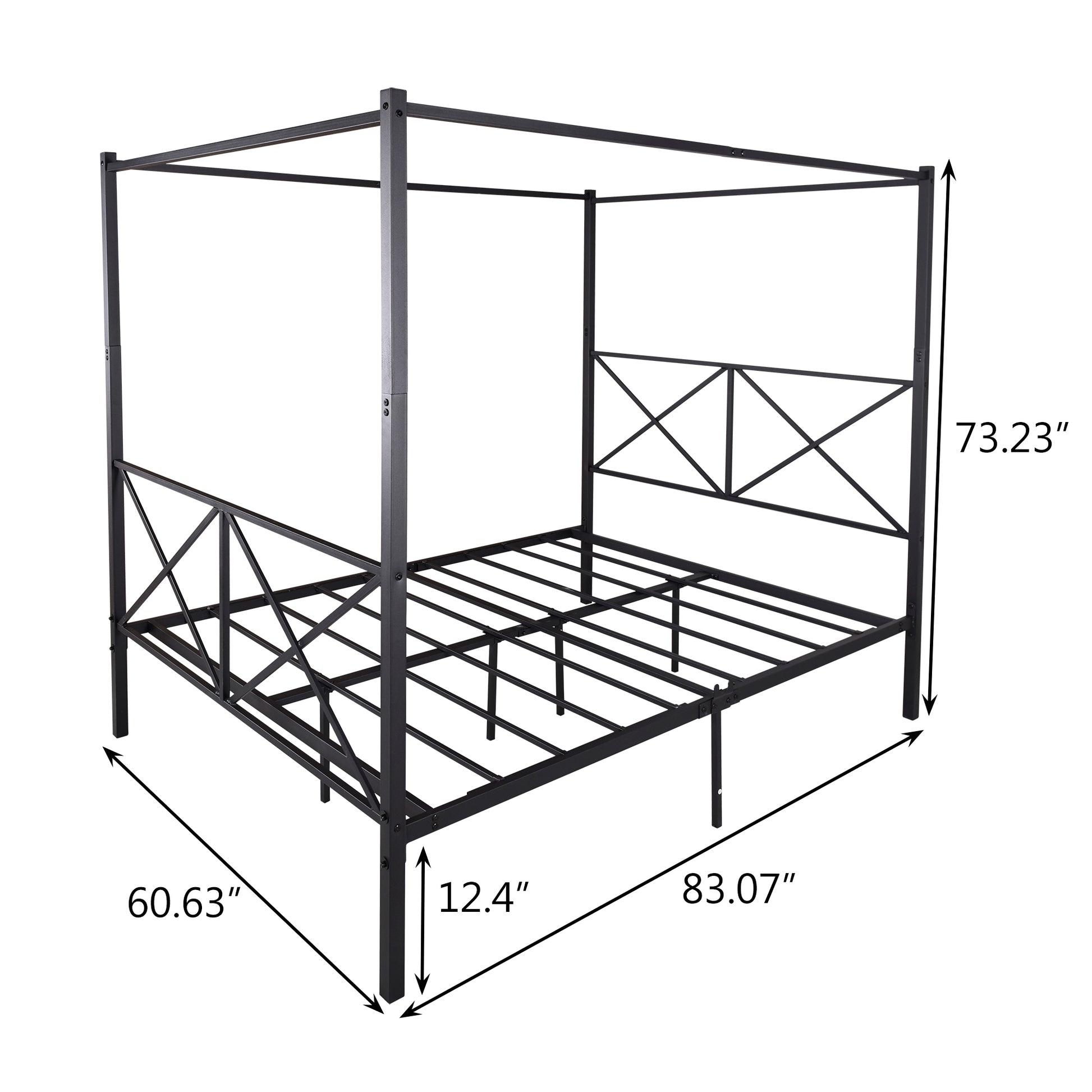 Metal Canopy Bed Frame, Platform Bed Frame Queen with black-metal