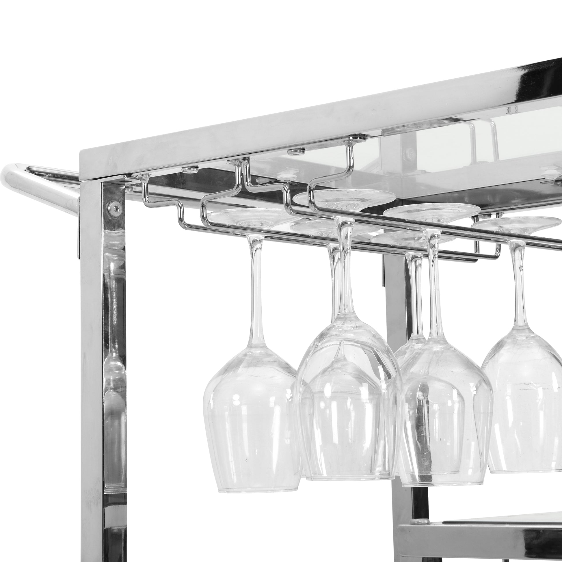 Contemporary Chrome Bar Serving Cart Tempered