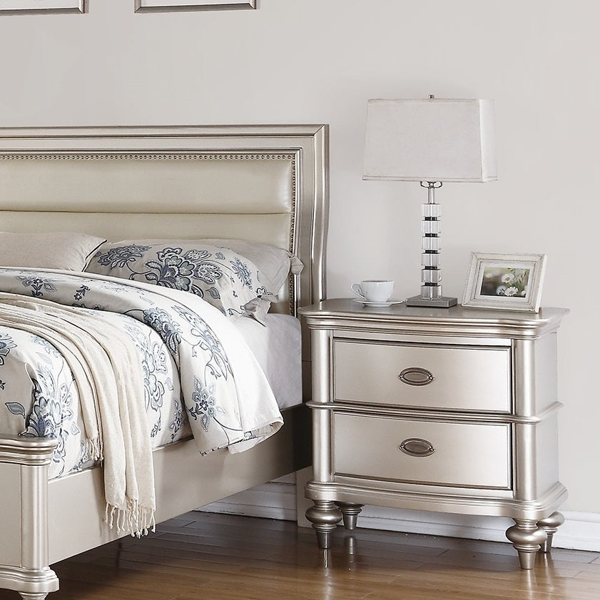 Classic Bedroom Elegant Nightstand Beige White