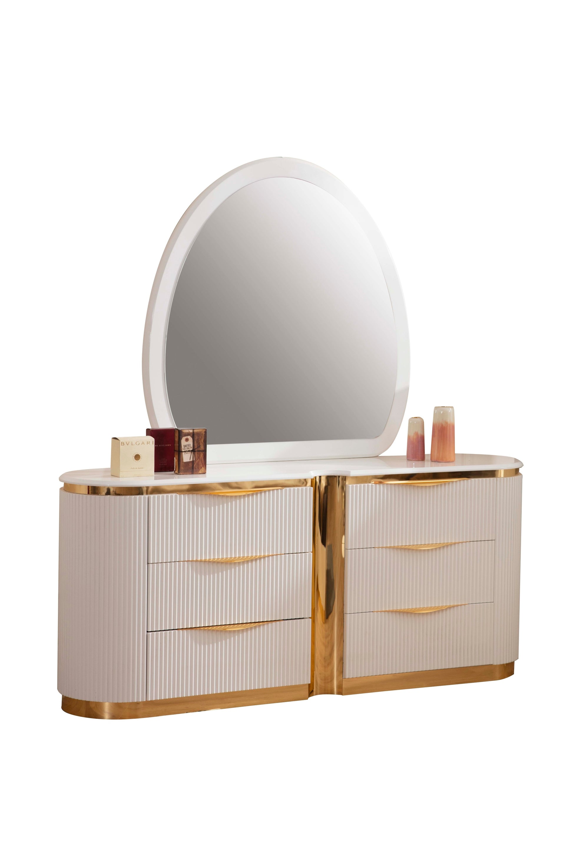 Laura Oval Shaped Mirror made with Wood in White