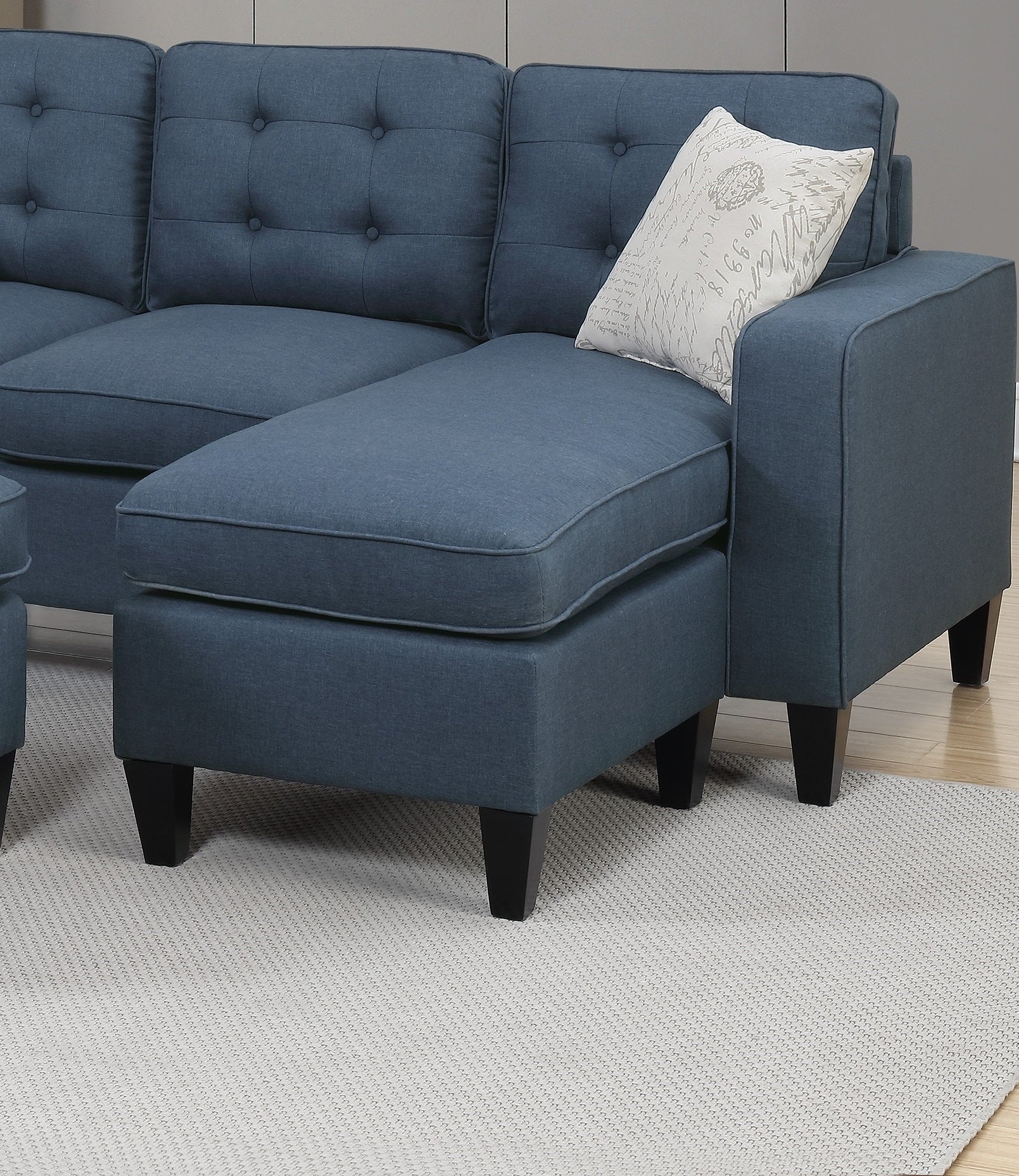 Reversible 3pc Sectional Sofa Set Navy Tufted navy-wood-primary living space-cushion