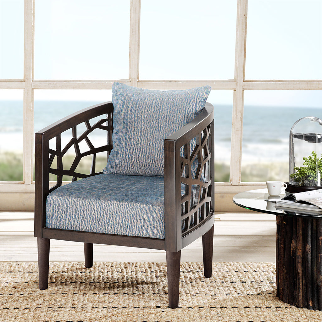 Crackle Accent Chair, wood frame with cushion blue-solid wood