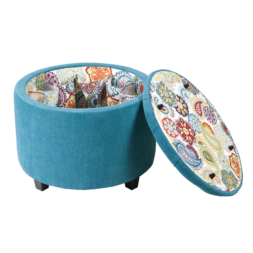 Round Ottoman with Shoe Holder Insert blue-polyester