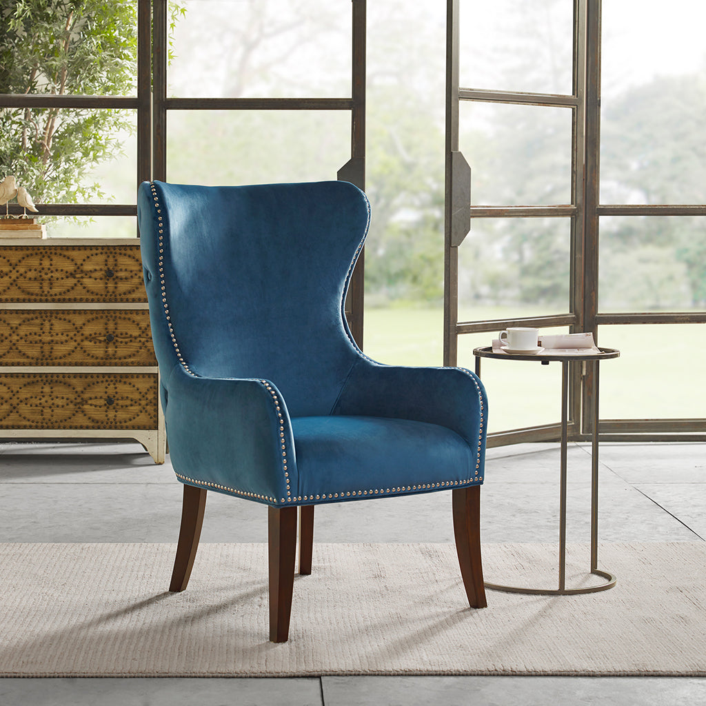 Button Tufted Back Accent Chair blue-polyester