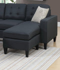 Reversible 3pc Sectional Sofa Set Black Tufted black-wood-primary living space-cushion