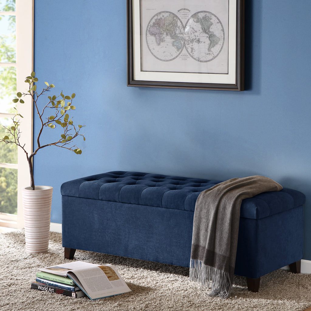 Tufted Top Soft Close Storage Bench navy-polyester