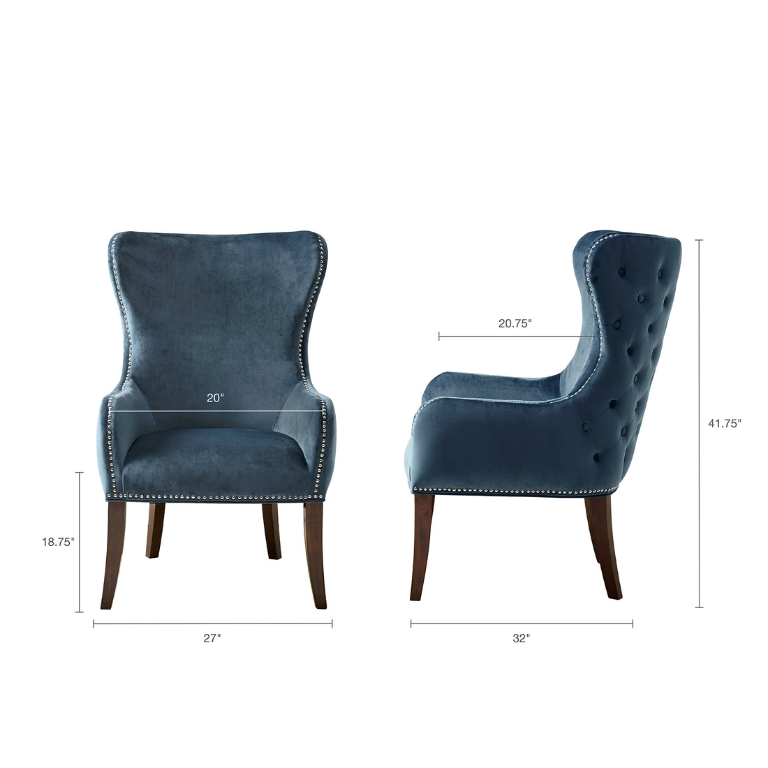Button Tufted Back Accent Chair blue-polyester