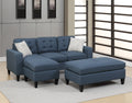 Reversible 3pc Sectional Sofa Set Navy Tufted navy-wood-primary living space-cushion