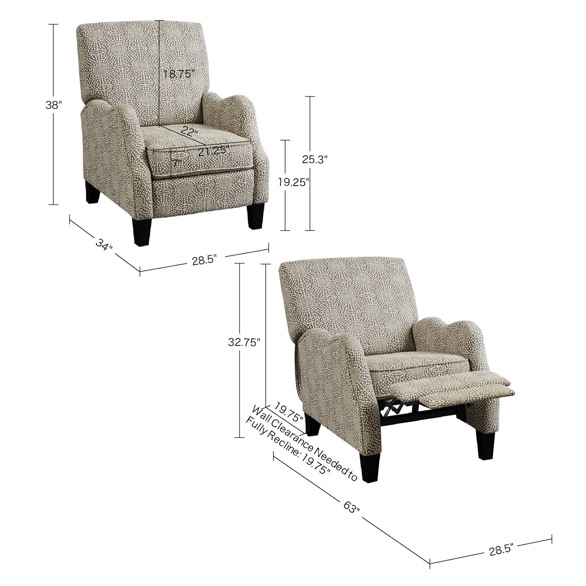 Push Back Recliner beige multi-polyester