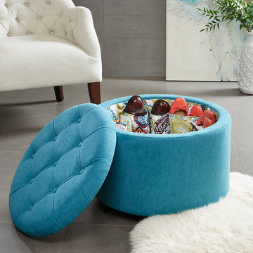 Round Ottoman with Shoe Holder Insert blue-polyester