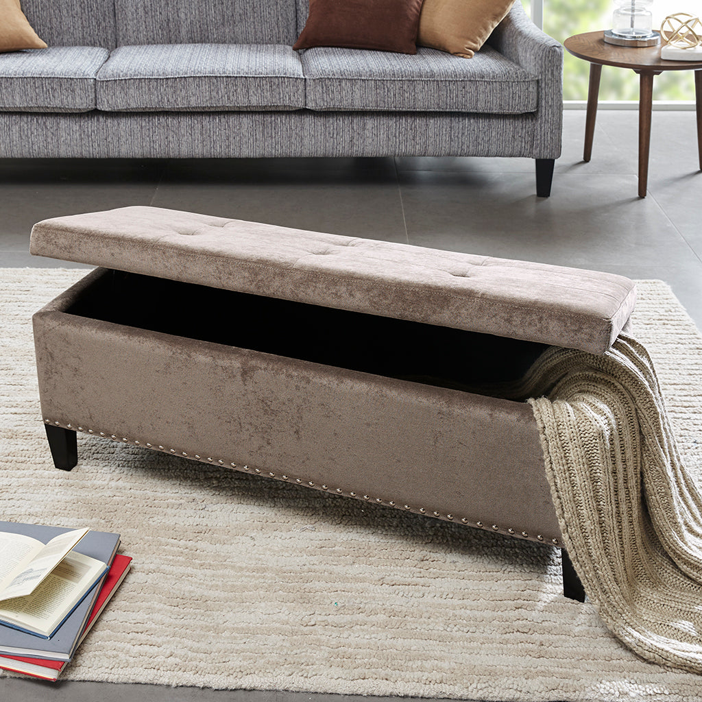 Tufted Top Soft Close Storage Bench taupe-polyester