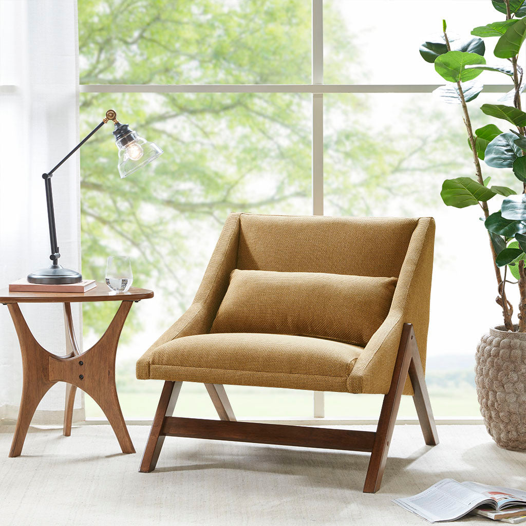 Accent Chair mustard yellow+pecan-polyester